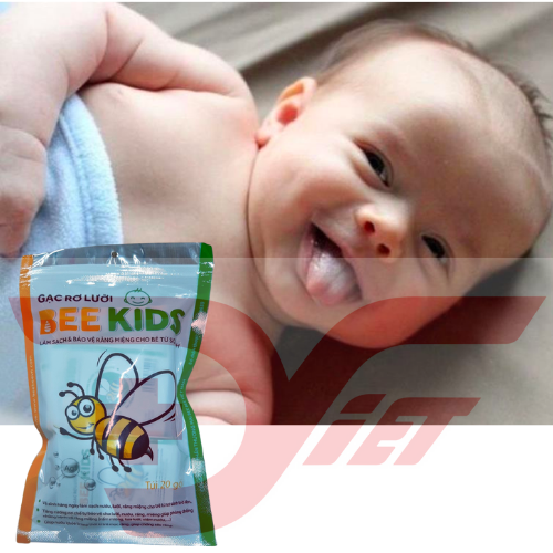 Gạc rơ lưỡi Bee Kids 20 gói x 1 túi Hàng chính hãng- Vải dệt an toàn, làm sạch răng miệng cho trẻ nhỏ