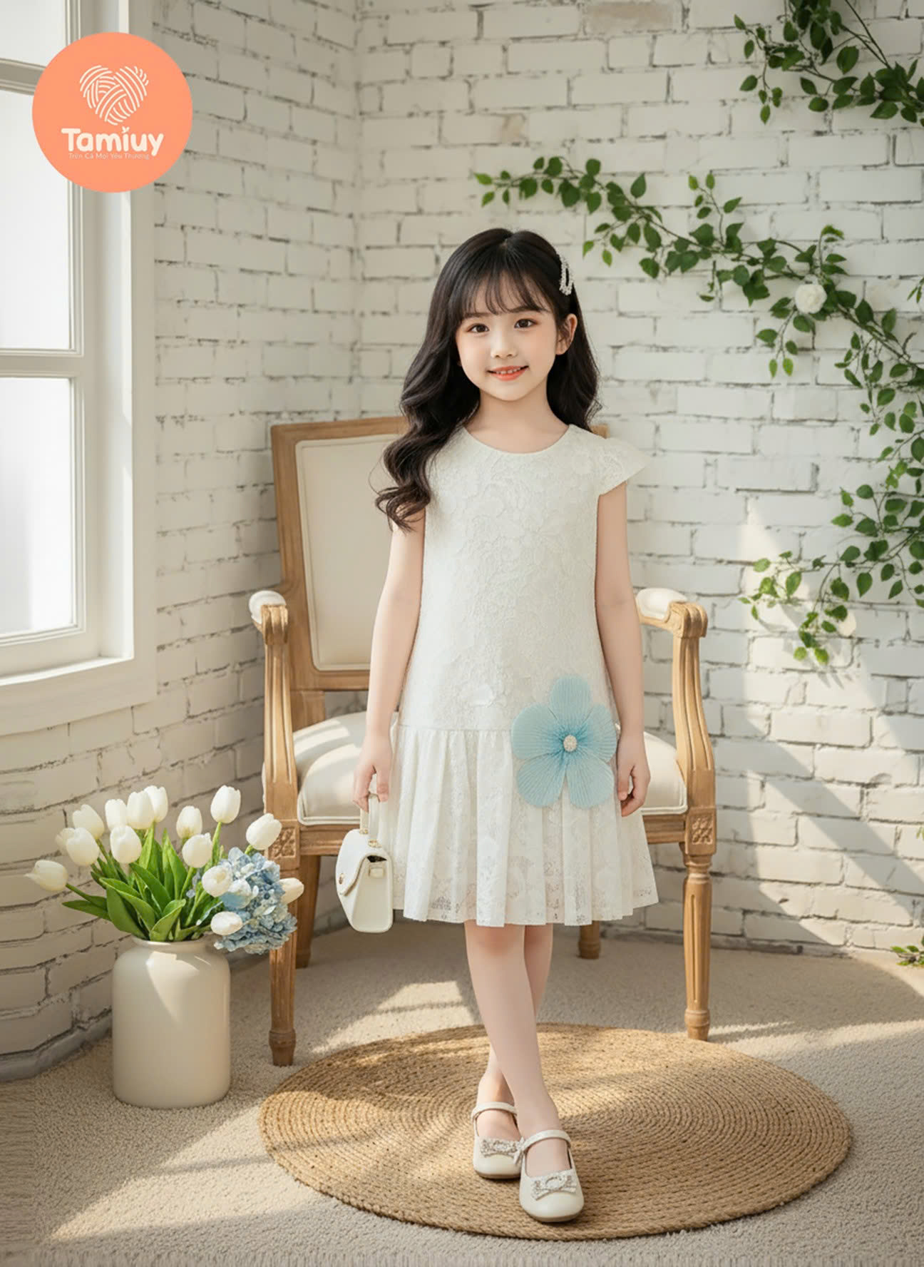 ĐầmThiết Kế Bé Gái  Tamiuy Ren Dập Ly Đuôi Cá Dành cho Bé  40 kg
