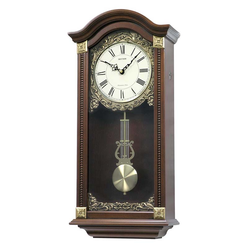 Đồng hồ treo tường RHYTHM SIP (Sound In Place) Wall Clocks CMJ524NR06 (Kích thước 28.5 x 59.0 x 12.0cm), Vỏ màu Nâu