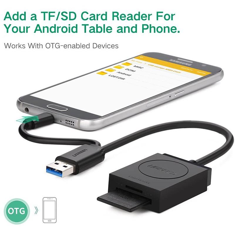 Đầu đọc thẻ USB 3.0 Card Reader Hỗ trợ thẻ TF và SD UGREEN 20203- Hàng chính hãng