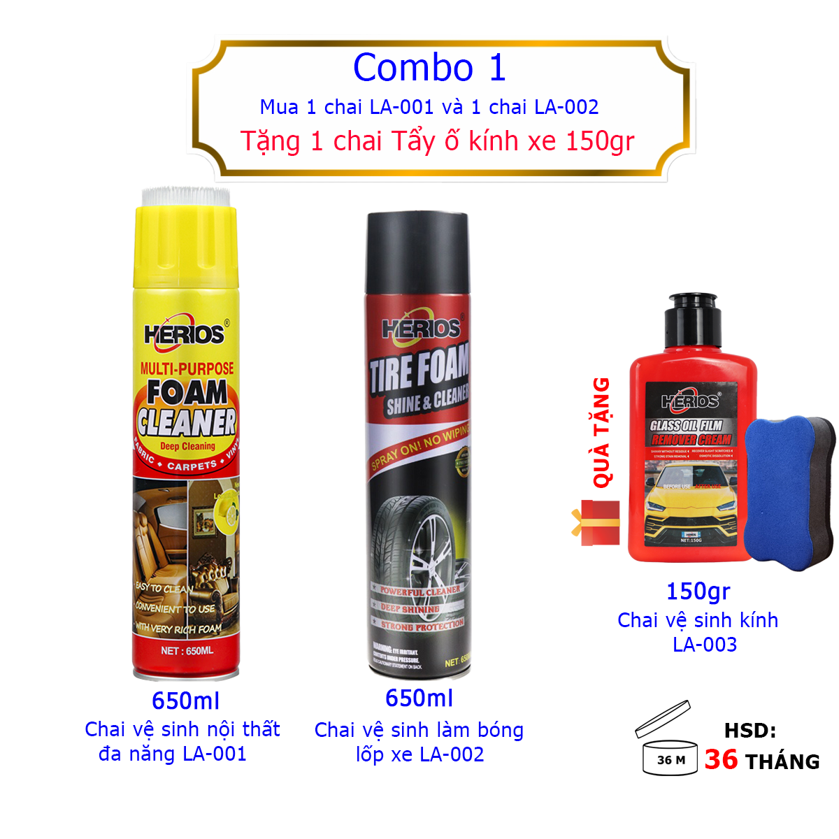 Combo 3 sản phẩm chăm sóc xe hơi Herios CB-01CC 1450ml