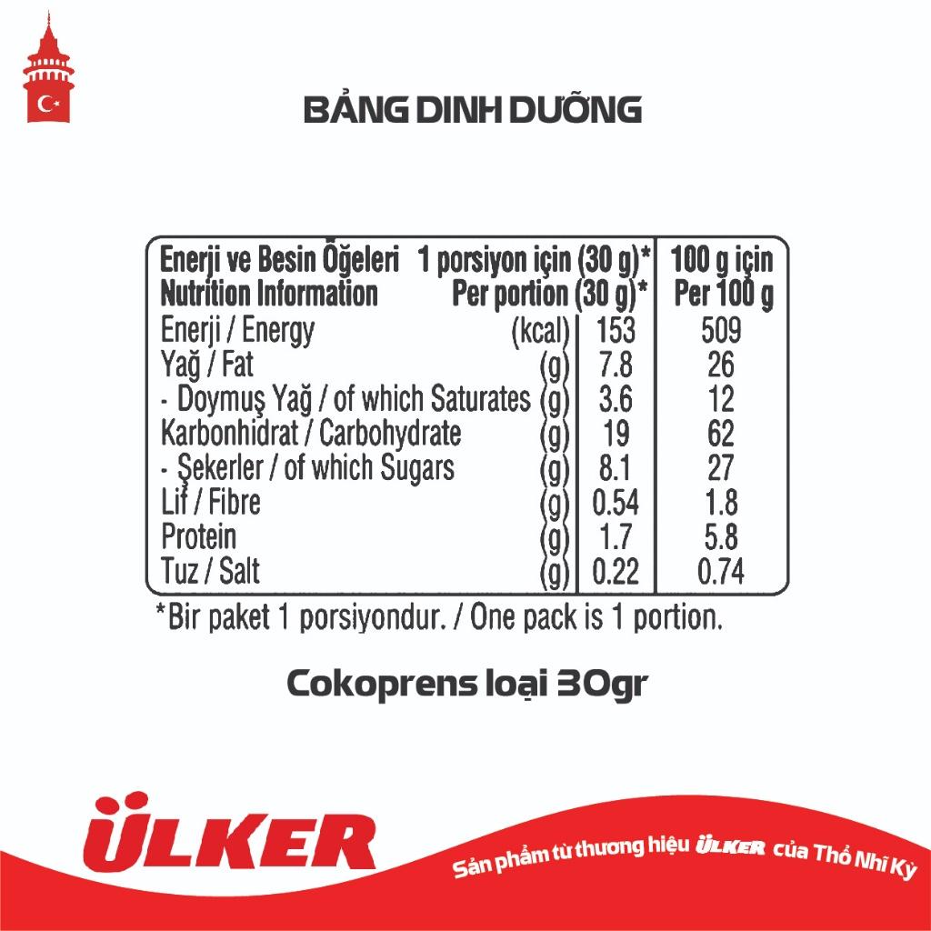 Bánh quy ULKER COKOPRENS kẹp kem vị Sô cô la Hạt phỉ loại 30g
