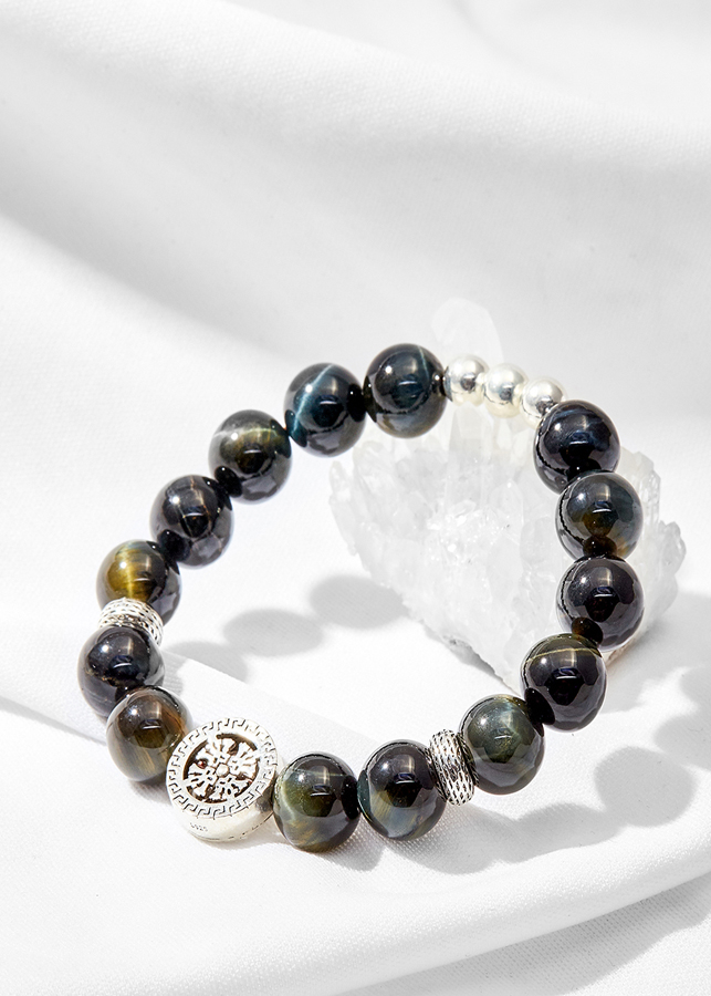 Vòng tay đá mắt hổ phối hình tròn bạc Ngọc Quý Gemstones