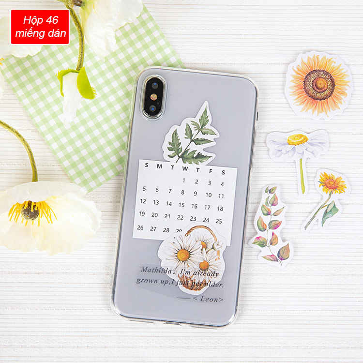 Sticker chủ đề Hoa Cúc - Hộp 46 miếng dán trang trí sổ tay Bullet Journal - M022