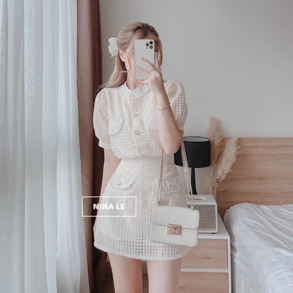 Set bộ đồ nữ tiểu thư đính nút sang chảnh, cute dành cho các nàng đi chơi, dạo phố