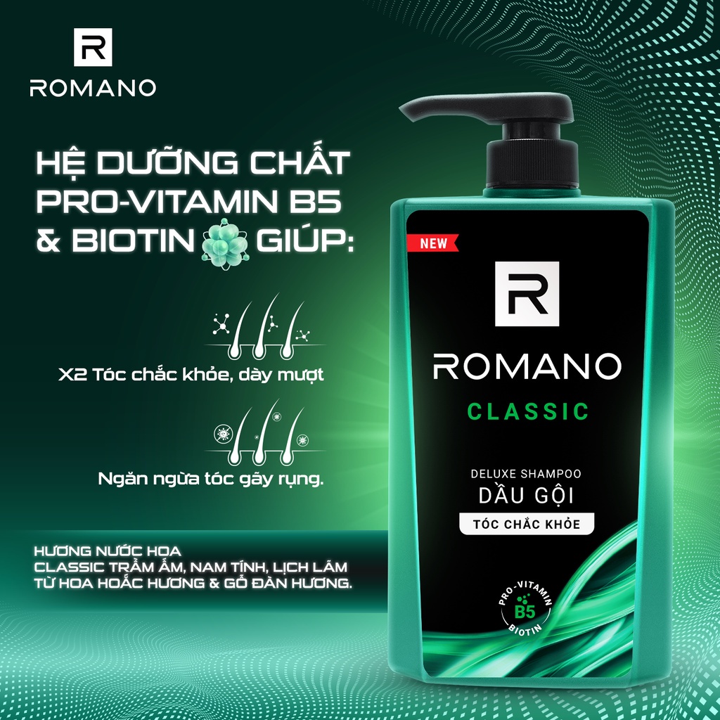 Combo 3 Dầu gội nam Romano hương nước hoa Classic/ Force/ Attitude/ Gentleman 650g/chai - 4 mùi hương có sẵn