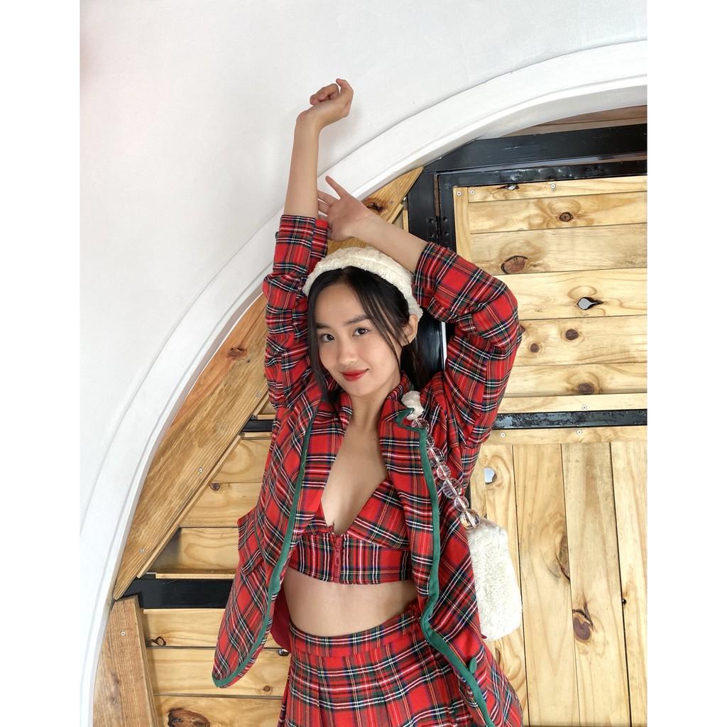 Áo Ngực Khoét Chữ V Caro Đỏ TARTAN - Caro Bralette / Red