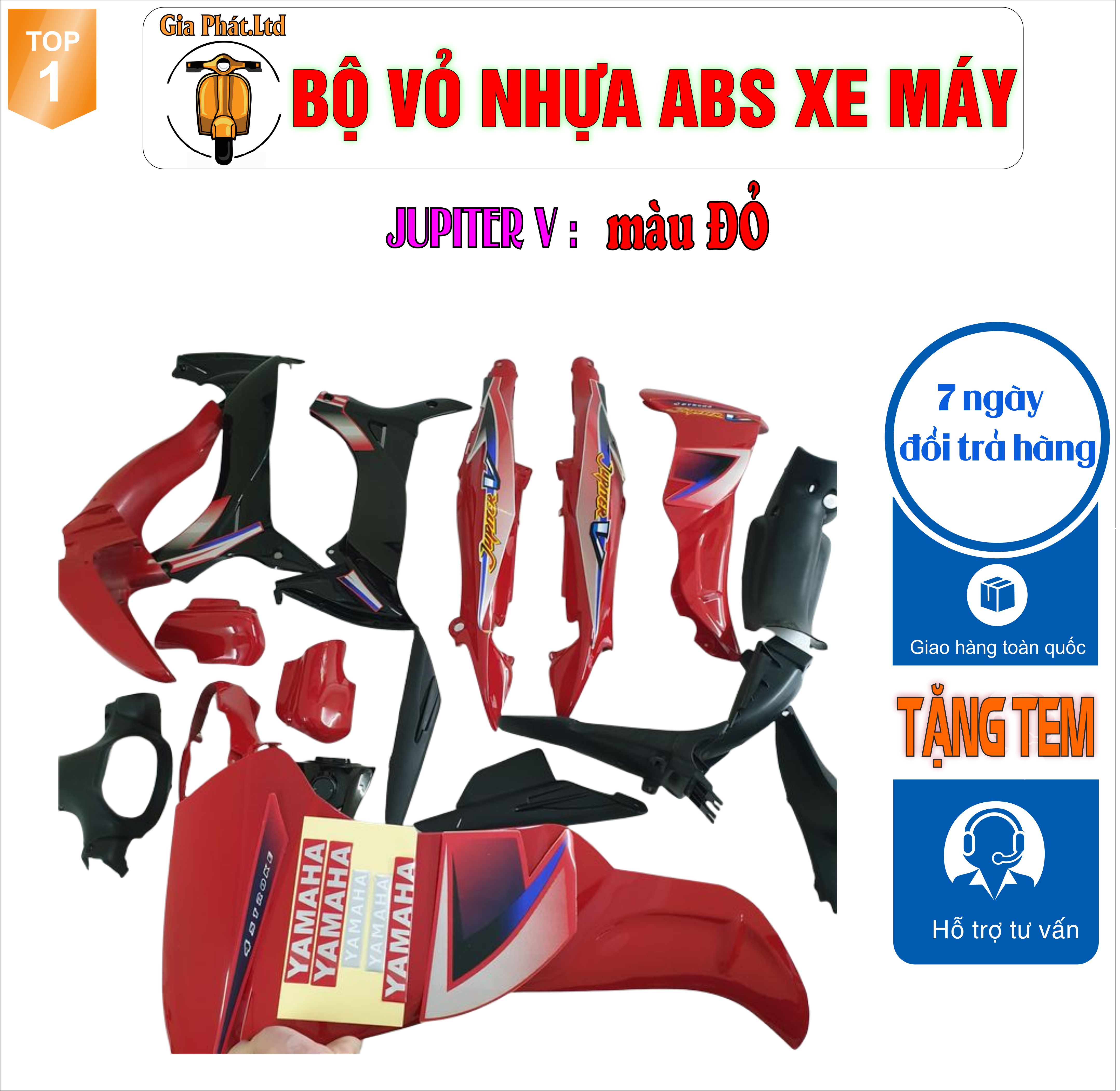 [TẶNG TEM] Bộ nhựa áo xe JUPITER V nhựa ABS cao cấp màu ĐỎ CỜ-TKB-558(8044)