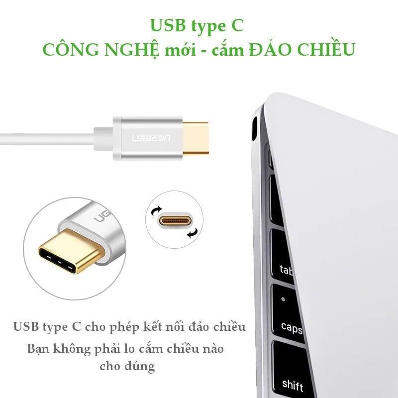 Ugreen UG30508US188TK 1M màu Hồng Trắng Bộ chuyển đổi USB 2.0 sang USB-C - HÀNG CHÍNH HÃNG