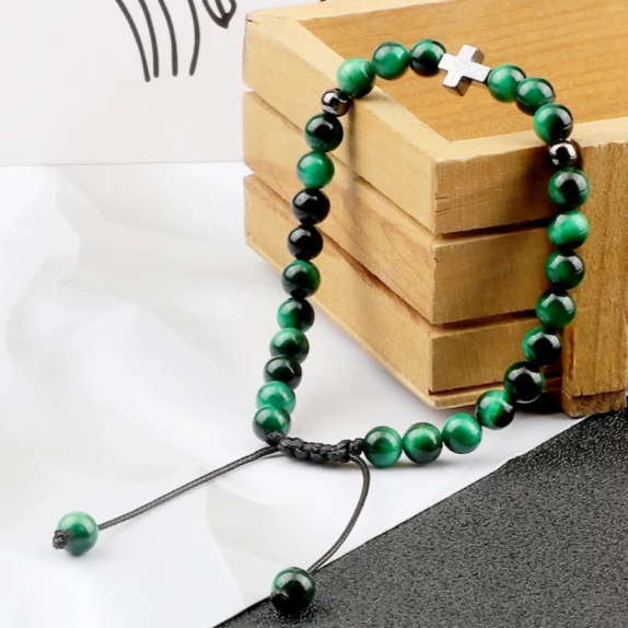 Vòng chuỗi mân côi đá mắt hổ xanh lục thiên nhiên