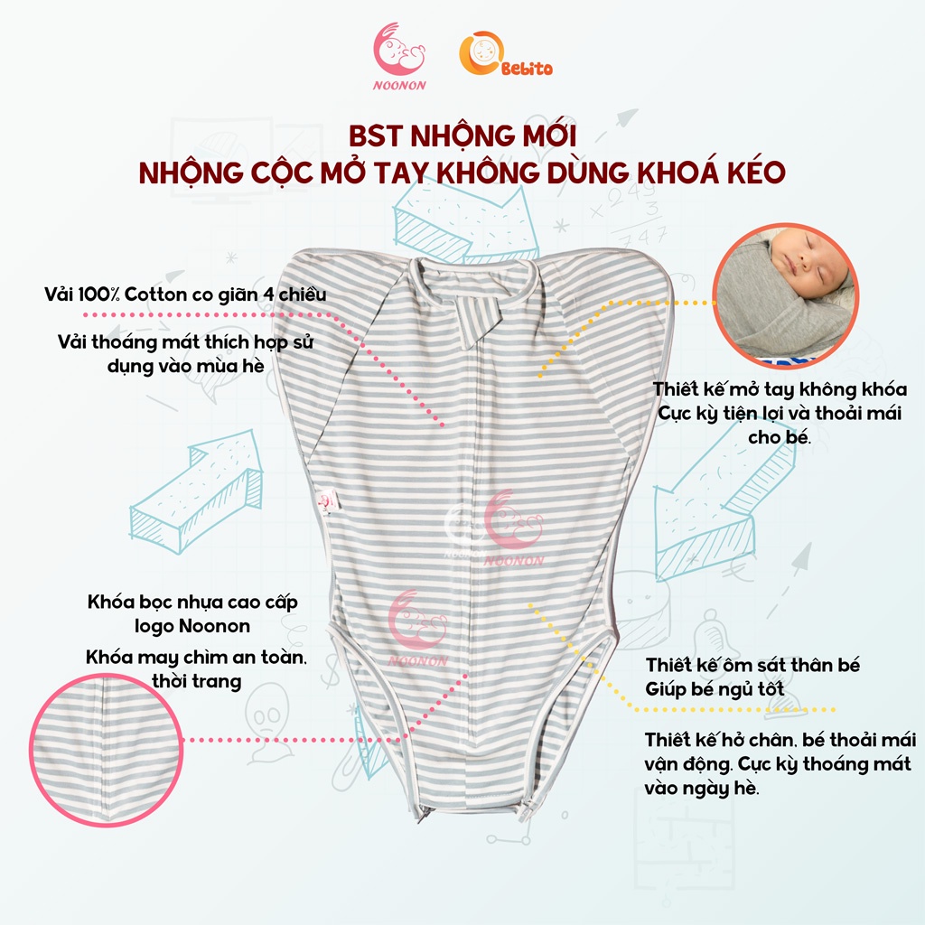 Nhộng chũn cộc mùa hè - Vải cotton co giãn 4 chiều mềm mát - Giúp bé sơ sinh ngủ ngon