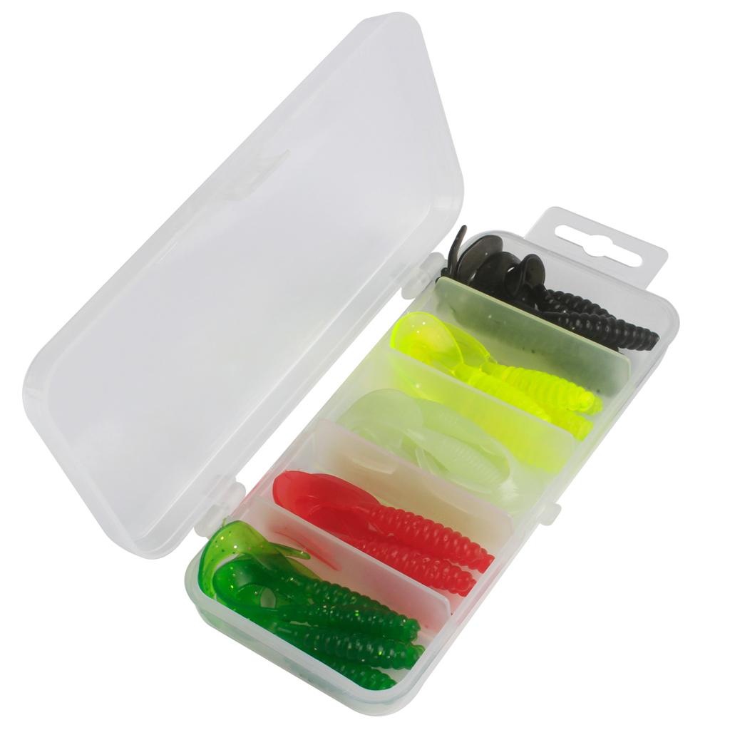 25pcs Double Tail Soft Lures Fishing Bait Maggots Grub Worm Lure, Black/White/Red/Yellow/Green