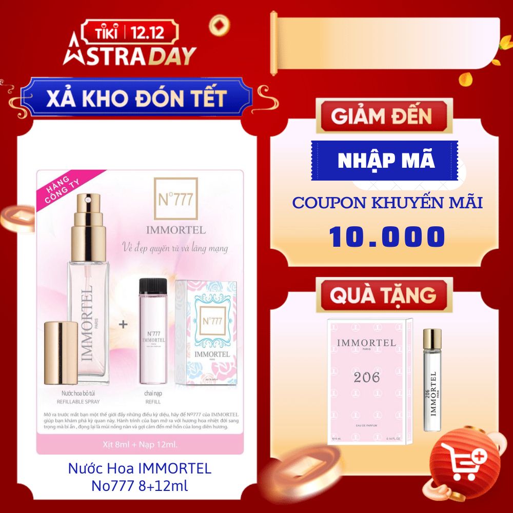 Nước hoa Immortel No777  (Gồm chai xịt  8ml + chai nạp 12ml)