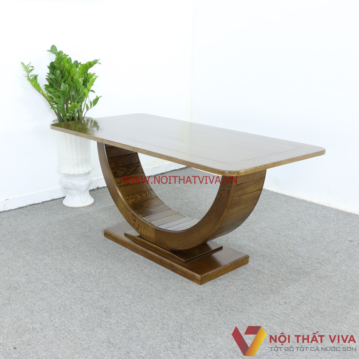 Bộ Bàn Ăn 6 Ghế Gỗ Sồi Nga Chân Bán Nguyệt Màu Óc Chó Đẹp Giá Rẻ