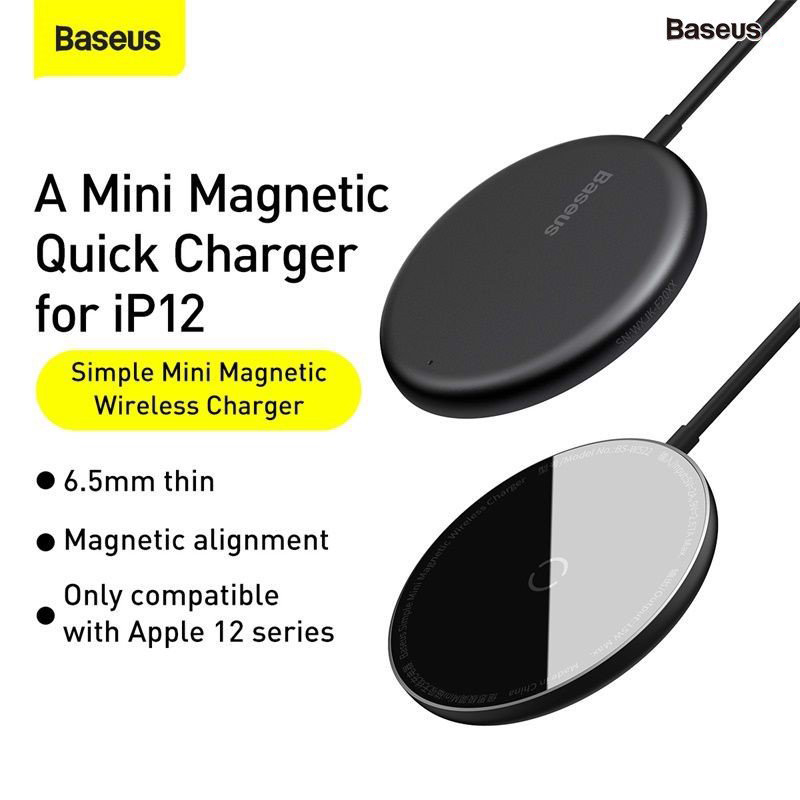 Đế sạc không dây nam châm Baseus Simple Mini Magnetic Wireless Charger dùng cho iPhone 12 Series - Hàng chính hãng