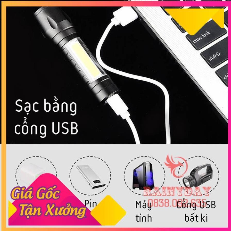 Đèn pin siêu sáng mini bin sạc điện usb bóng led xpe cob có zoom chống nước cầm tay chuyên dụng ..