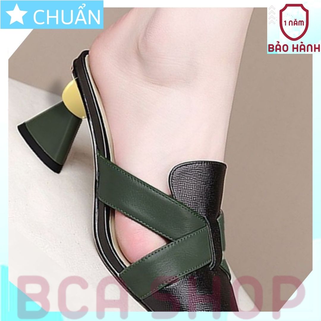 Giày cao gót nữ bít mũi 5p RO495 ROSATA tại BCASHOP đế cách điệu, quai chéo phối khác màu với mũi giày- màu đen phối rêu
