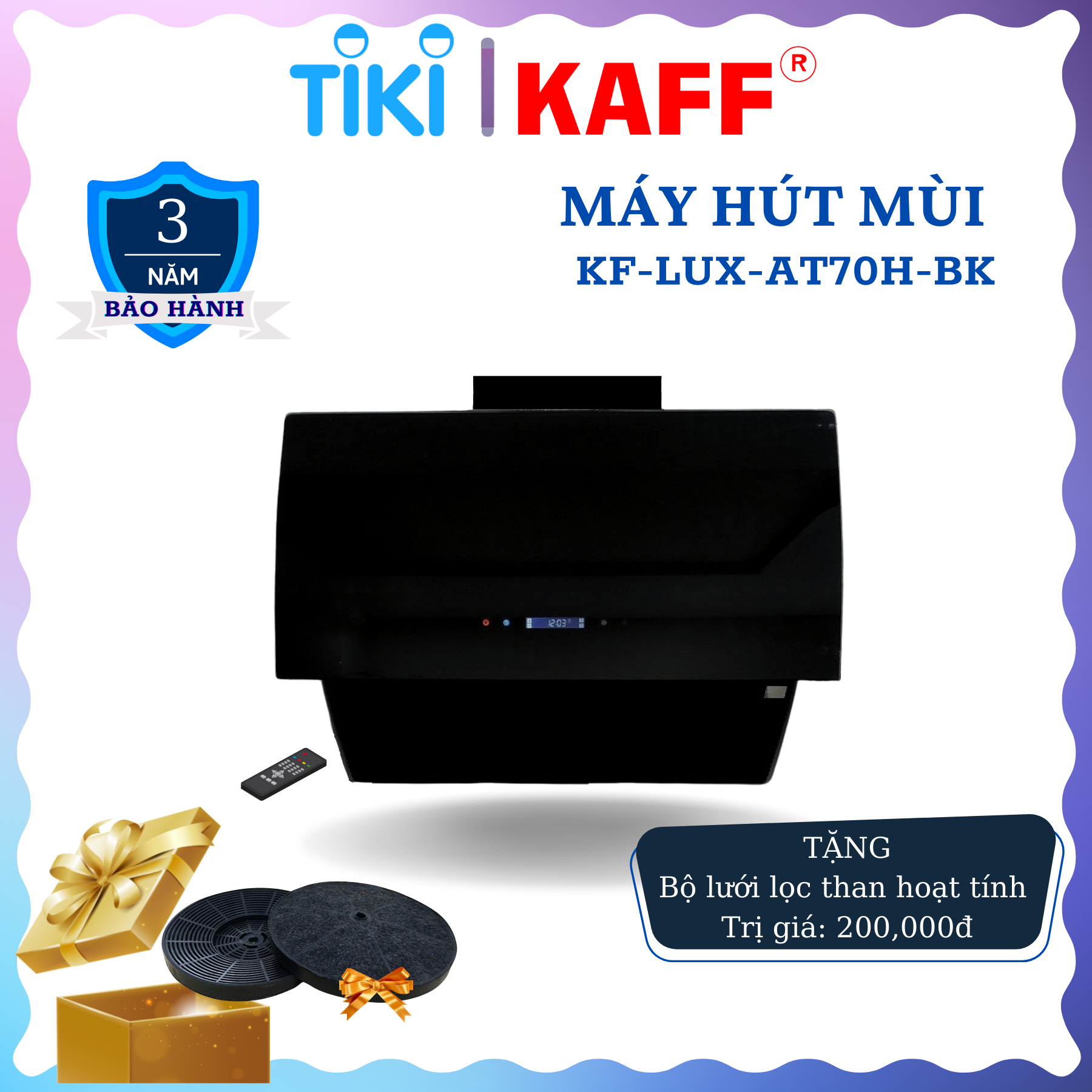 Máy hút mùi dạng TV cảm ứng điều khiển từ xa 700mm KAFF KF-LUX-AT70H-BK - Hàng Chính Hãng