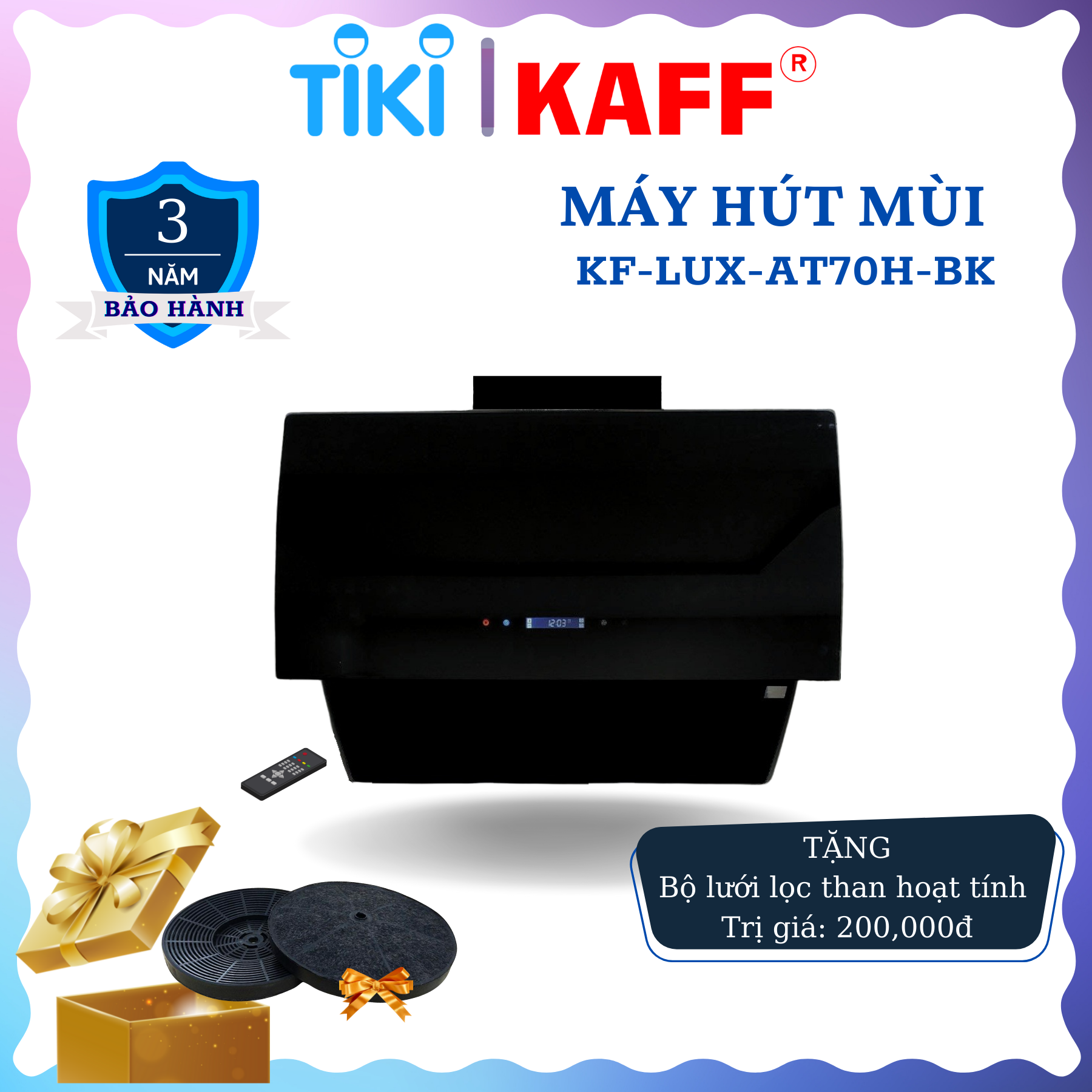 Máy hút mùi kính cong dạng TV cảm ứng _ điều khiển từ xa 700mm KAFF KF_LUX_AT70H_BK Tặng bộ lọc than thay thế _ Hàng Chính Hãng