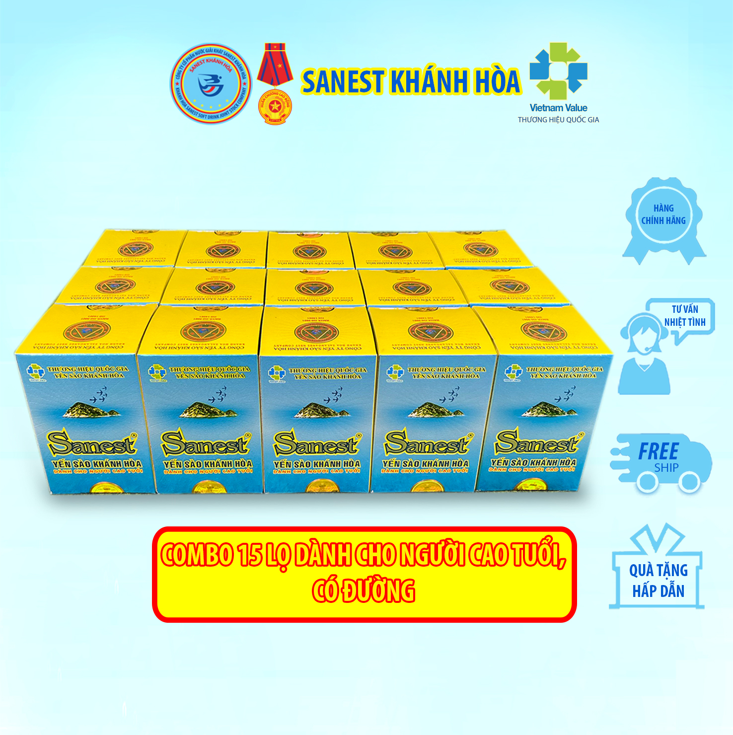 Nước Yến sào Khánh Hòa Sanest dành cho người cao tuổi có đường đóng lọ 70 ml