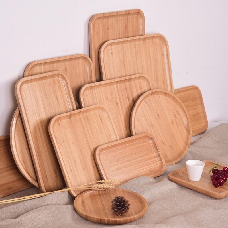 Khay gỗ, khay đựng đồ ăn, đĩa gỗ chụp ảnh decor kiểu Nhật chất liệu tre vintage