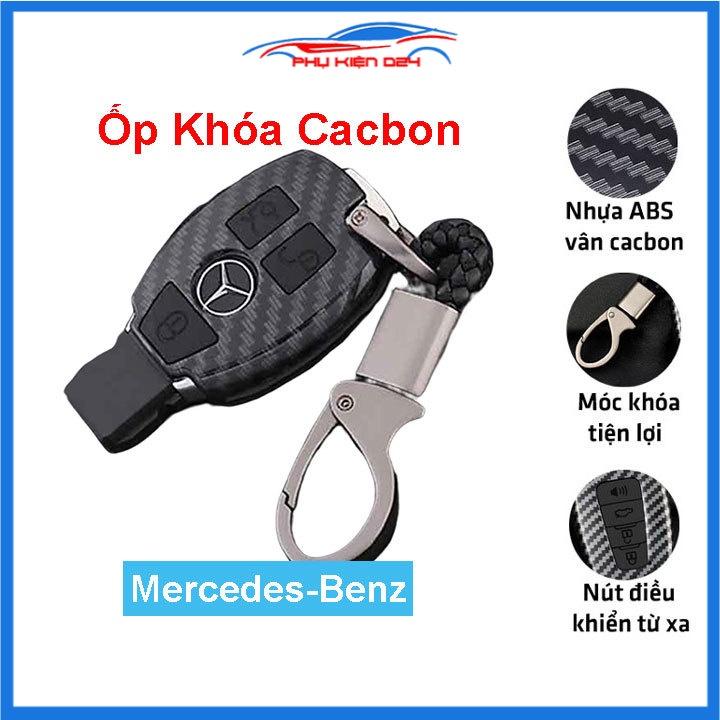 Ốp vỏ bọc chìa khóa xe Mercedes-BENZ sợi nhựa cacbon kèm móc treo Inox