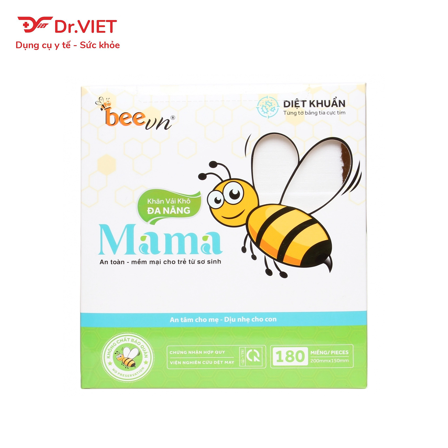 Khăn vải khô đa năng Mama thương hiệu BeeVn Chính hãng (15 x 20cm) - khăn vải không dệt mềm mịn và thấm hút tốt, an toàn dịu nhẹ cho bé