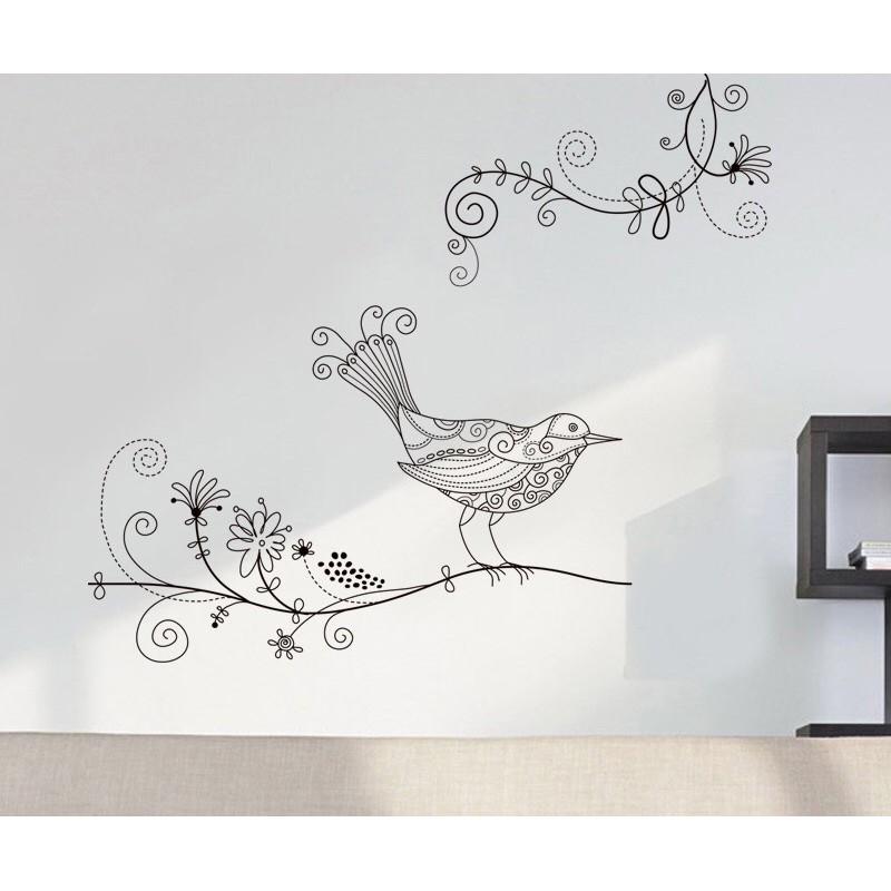 Decal trang trí tường / Kính Cao cấp - Chim hoa văn tinh tế
