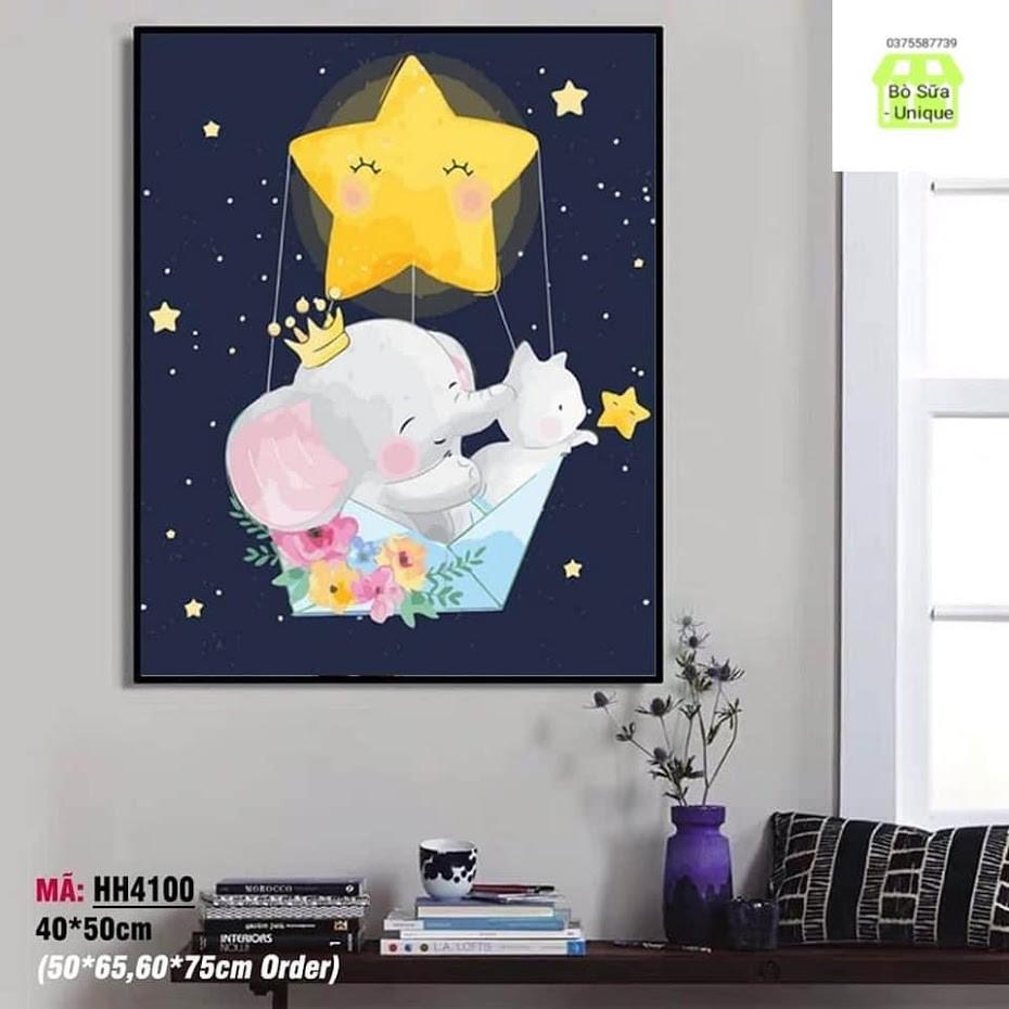 Tranh sơn dầu số hóa  giá size 40x50 đã căng khung và đầy đủ phụ kiện