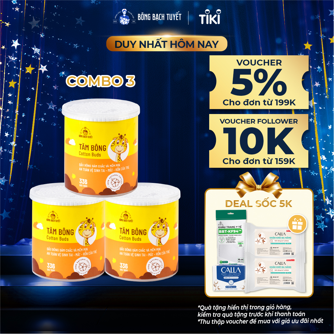 Combo 3 Hộp Tăm bông trẻ em Bông Bạch Tuyết