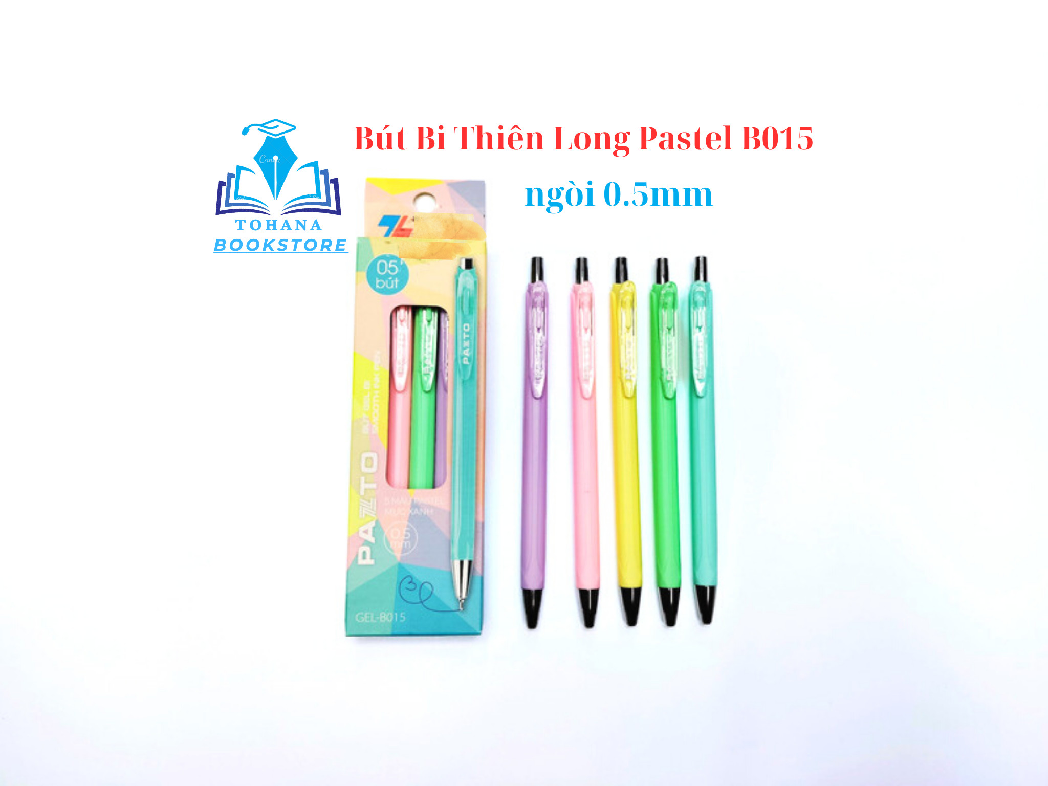 Hộp 5 Bút Gel Bi Màu Pastel  Pazto GEL-B015 Nét 0.5mm - Mực Xanh