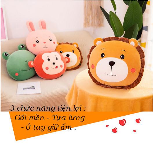 GỐI MỀN 3 in 1 hình thú cute Khỉ Ếch Thỏ Sư tử, thun 4 chiều siêu mịn, bộ chăn gối văn phòng, gấu bông kèm mềnGM75-GMMat - Ếch