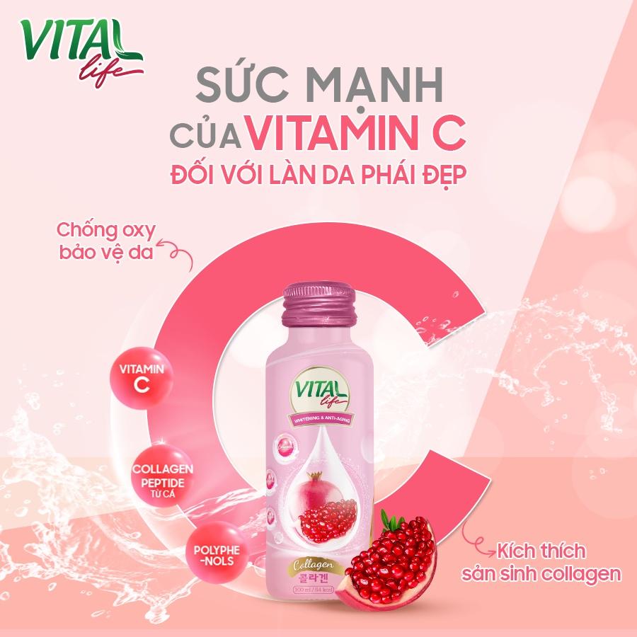 Nước uống Collagen VITAL LIFE Đẹp Da Hàn Quốc - Chiết Xuất Lựu (6 chai x 100ml)