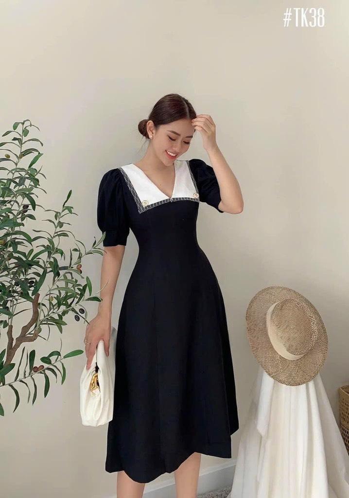 Đầm xoè phối cổ ren trắng