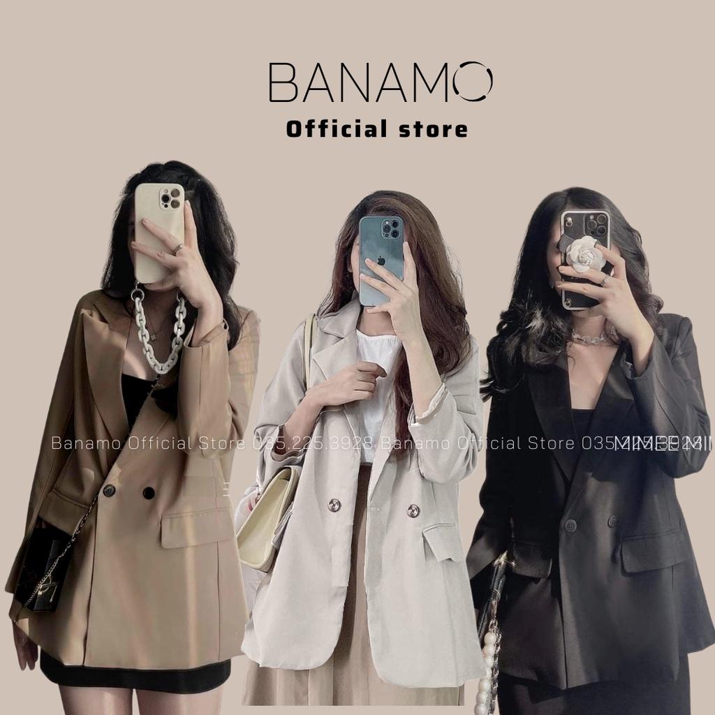 Áo khoác blazer nữ 2 lớp dài tay đệm vai đứng form Banamo Fashion áo vest công sở dài tay 3936