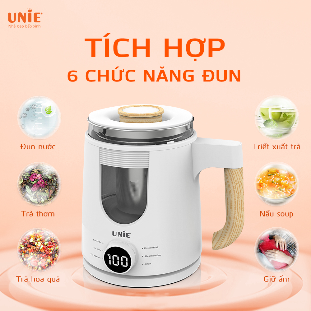 Ấm Siêu Tốc Đa Năng Cao Cấp UNIE UEK1081W Sang Trọng Tiêu Chuẩn Đức 6 Chức Năng Nấu Pha, Dung Tích 1 Lít Công Suất 1000 W  - Hàng Chính Hãng