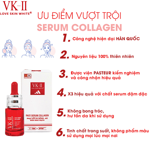 Tinh chất dưỡng phục hồi da mỏng đỏ, dị ứng VK-II Love Skin White Face Serum Collagen 15ml