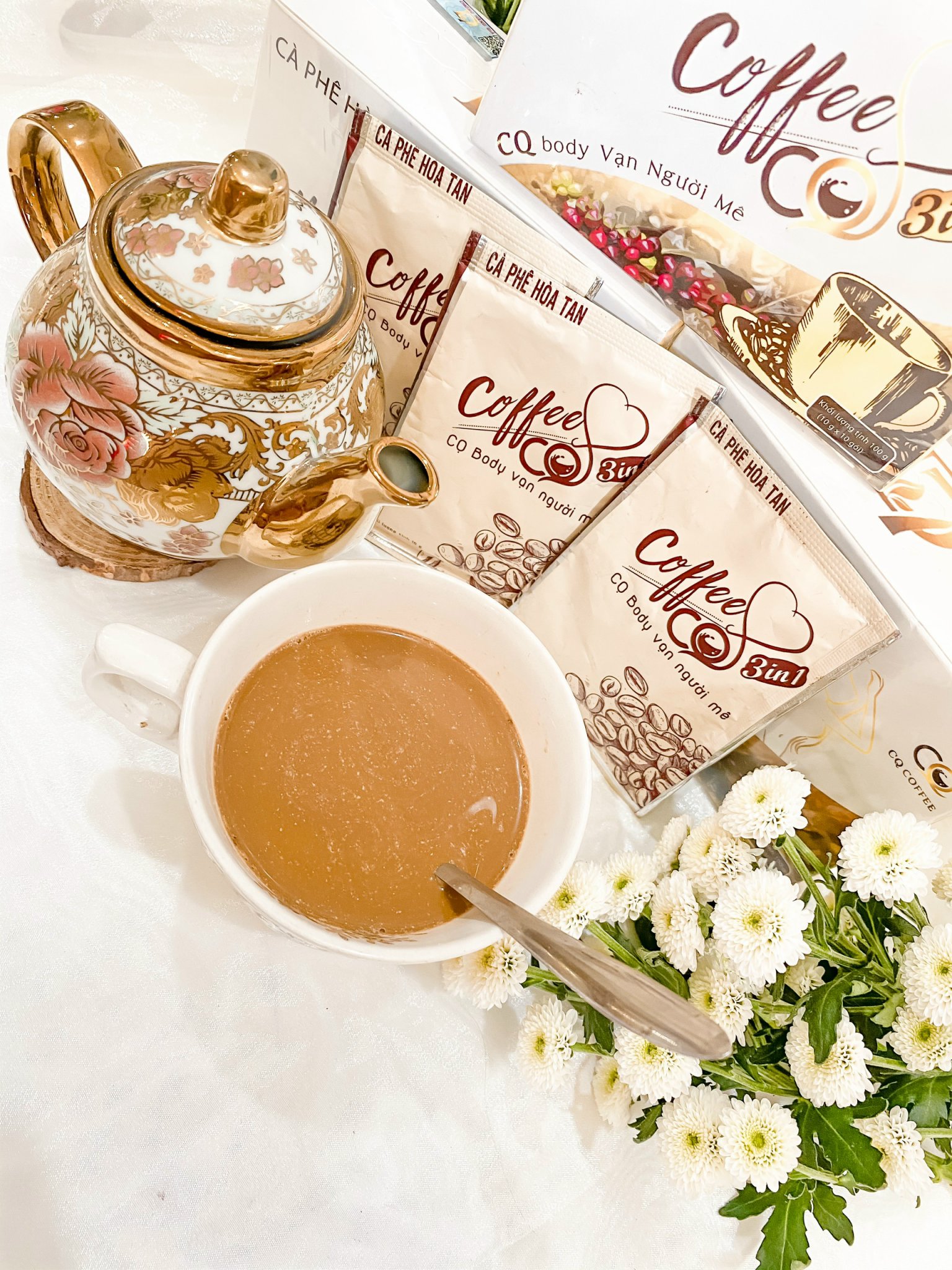1 hộp 10 gói CÀ PHÊ hỗ trợ giảm cân HÒA TAN CQ COFFEE 3IN1 Thái Lan