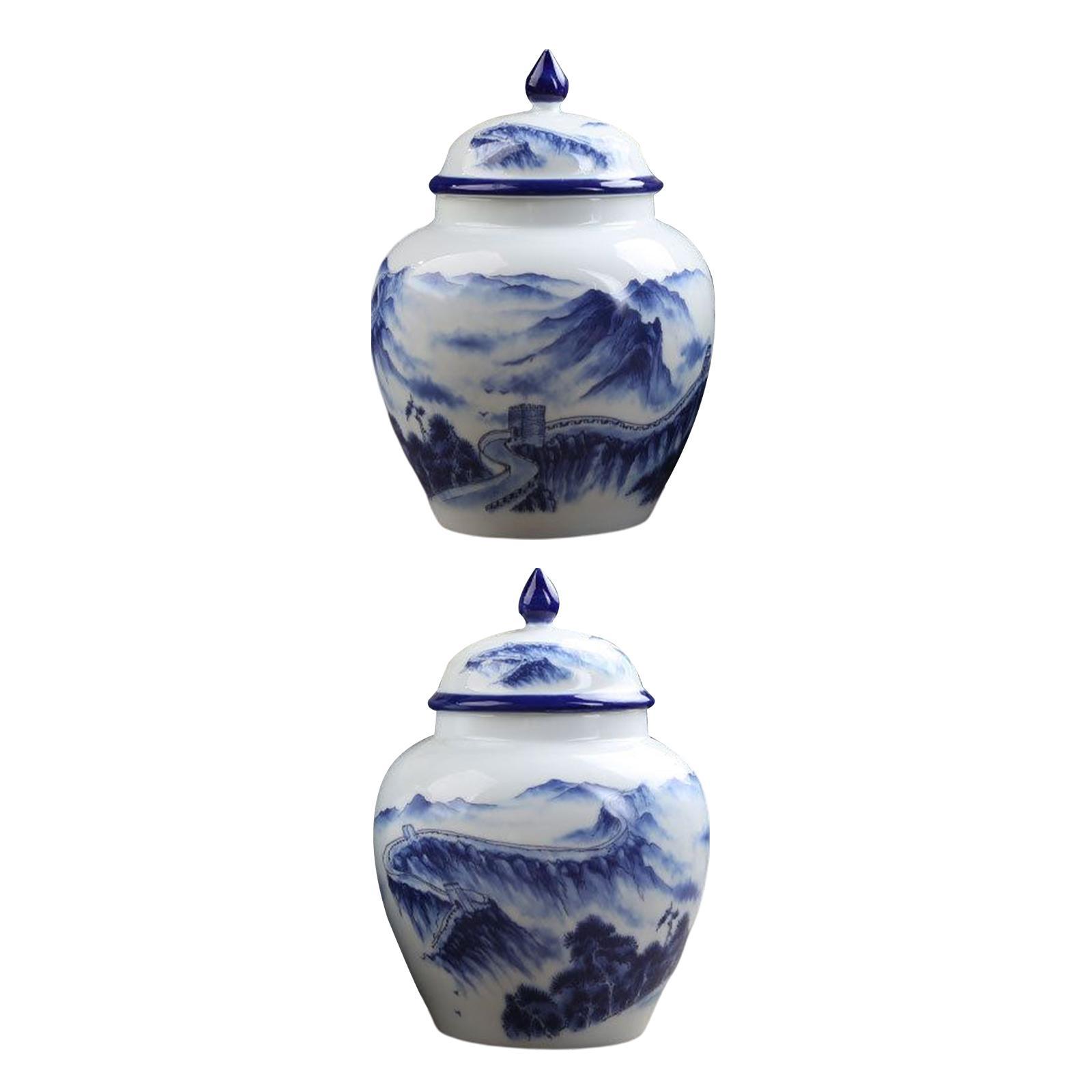 Ancient Chinese Style Ceramic Ginger Jar Storage Jar Can Flower Vase Glazed