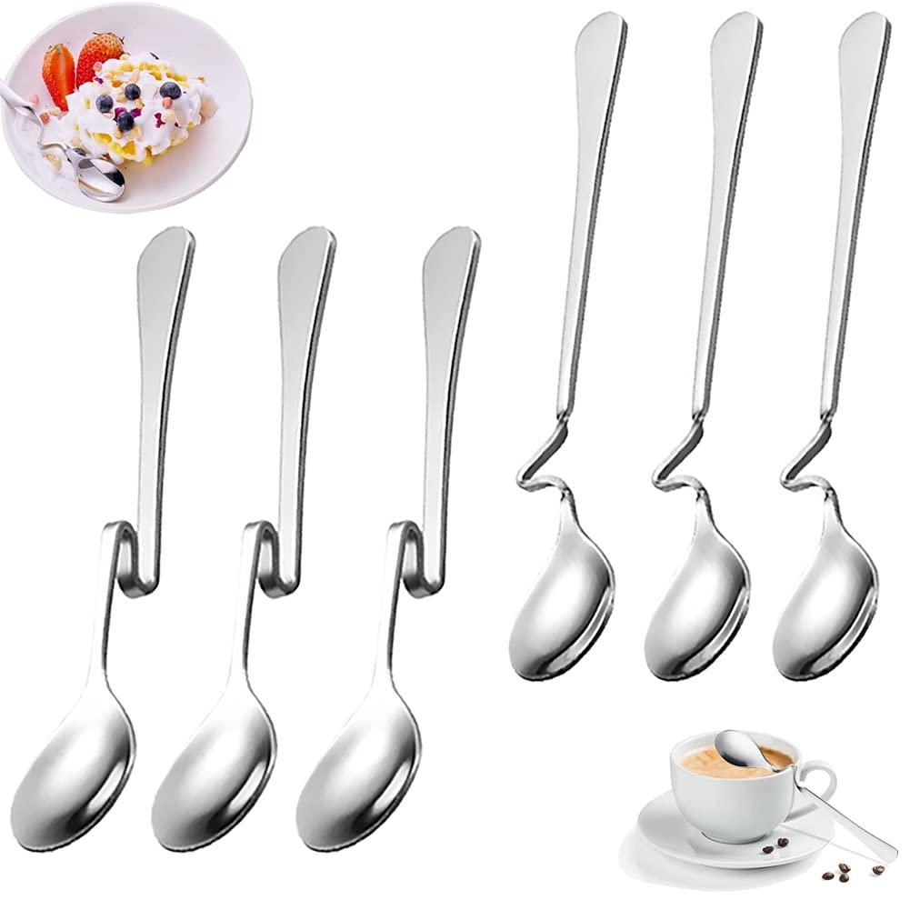 6 thìa thép không gỉ với tay cầm cong, thìa uống dài, thìa không gỉ không gỉ, thìa cà phê, thìa mật ong với tay cầm cong