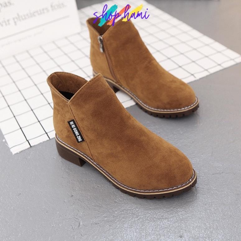 Hàng chất lượng Giày Boot Nữ Đẹp Da Lộn Với 3 Màu Đen, Vàng, Rêu Đủ Size 35-40 SHOP HAMI G27