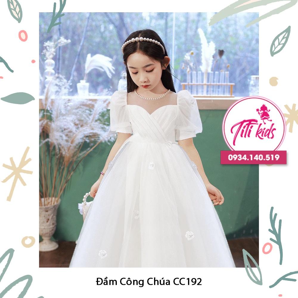 Đầm Váy Công Chúa Cho Bé Gái Trắng Hoa Rơi Dài CC192