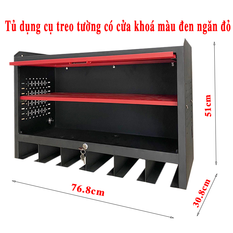 Tủ dụng cụ treo tường có cửa khoá màu đen ngăn đỏ