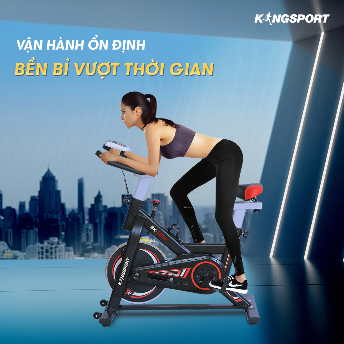 Xe đạp tập thể dục tại nhà Kingsport BK-5806, tích hợp đồng hồ thông minh đo nhịp tim và các thông số khi tập luyện, cân nặng phù hợp từ dưới 70-75kg