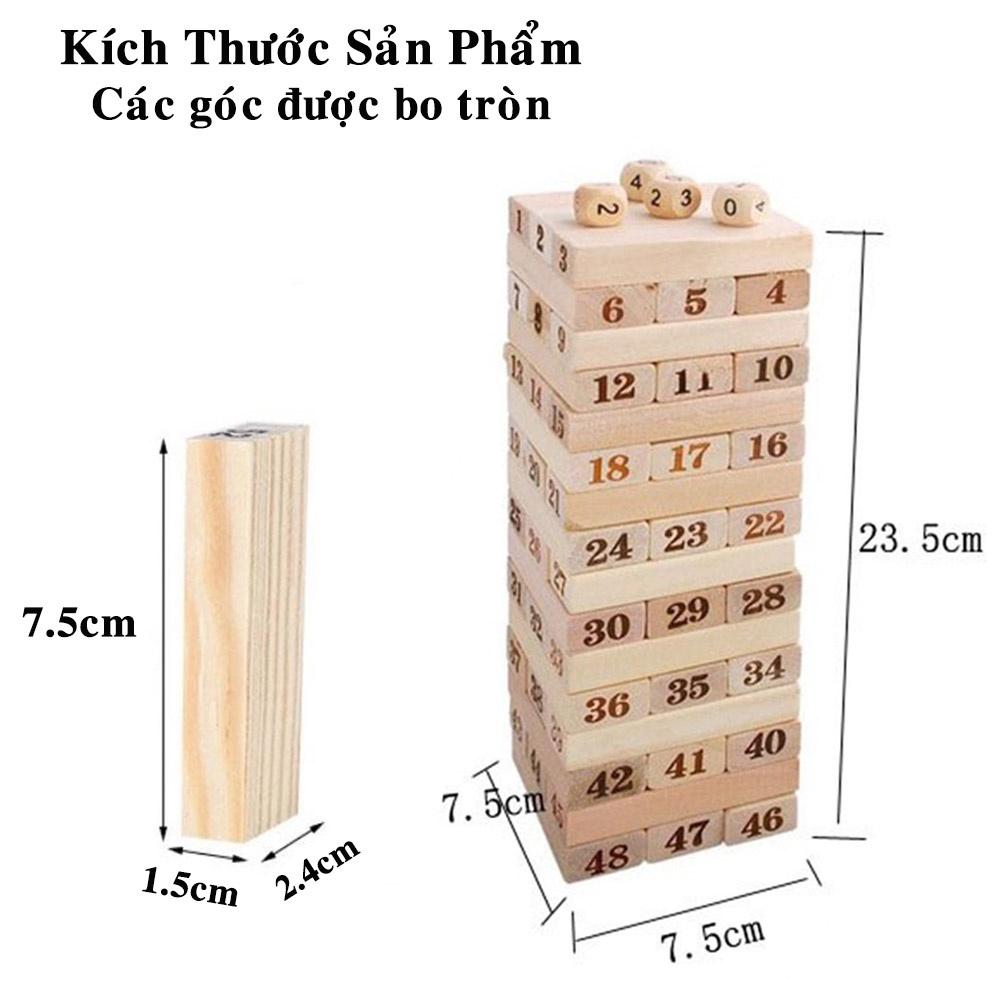 Bộ Đồ Chơi Rút Gỗ Siêu TO Cao Cấp 48 Thanh Tặng Kèm 4 Con Súc Sắc Cho Bé Chính Hãng Amalife