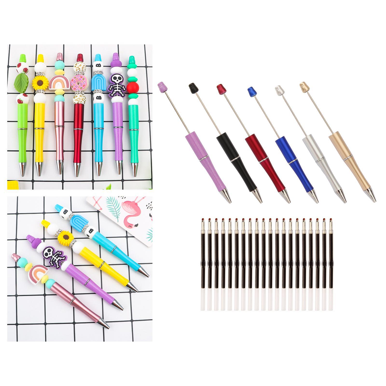 Beadable Pens with 20Pcs Refills Black Ink Ballpoint Pen Cute Office Supplies DIY Making Gift for Teacher Journaling Drawing