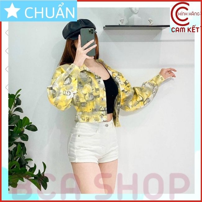 Áo khoác jeans nữ K05 ROSATA tại BCASHOP kiểu dáng croptop, thời thượng với chất jean cao cấp, phom chuẩn - màu vàng