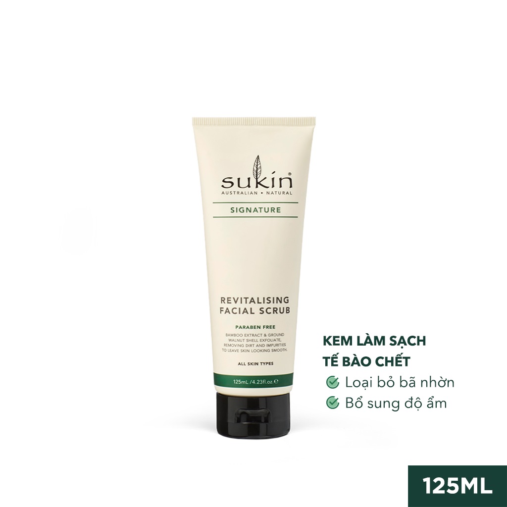 Bộ đôi loại bỏ tế bào chết &amp; dưỡng ẩm da mặt Sukin (Kem tẩy tế bào chết Revitalising Facial Scrub 125ml + Kem Dưỡng Ẩm Facial Moisturiser 50ml)