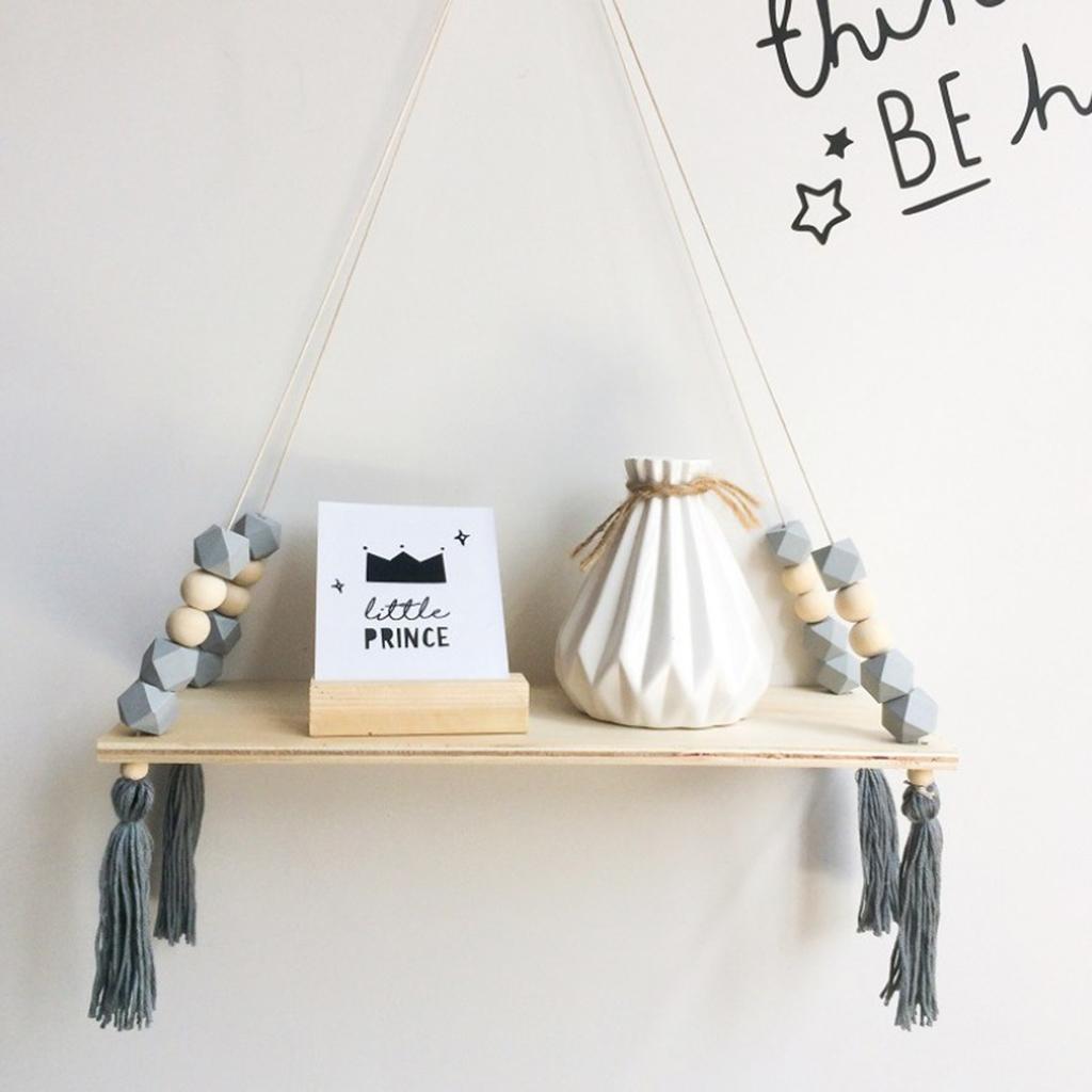 2pcs Wooden Floating Wall Shelves Entryway Flower Vase Holder Display Rack
