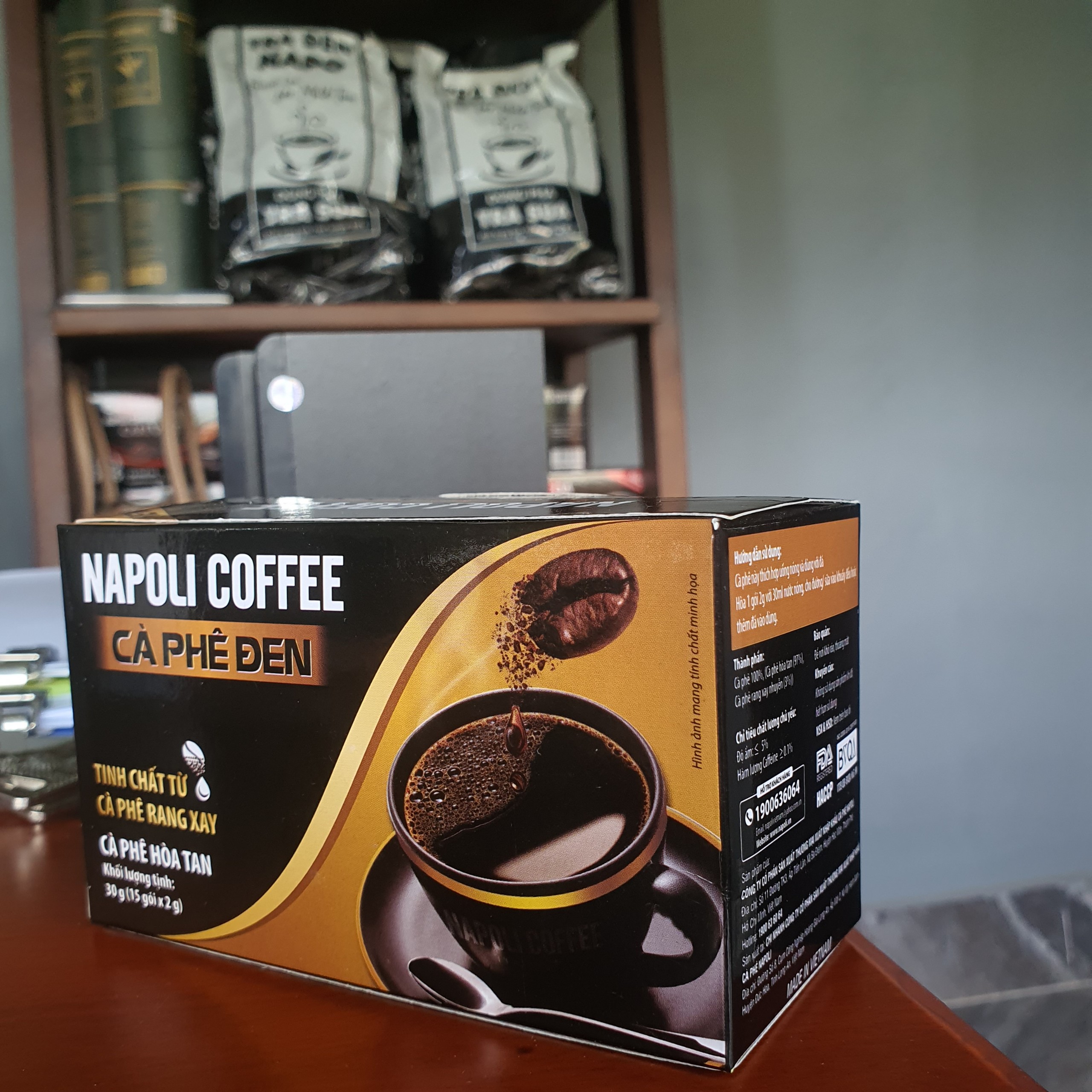 Cà phê đen hòa tan không đường Napoli Coffee (15 gói x 2g) - Cafe Arabica rang xay hạt sạch chua thanh hậu ngọt